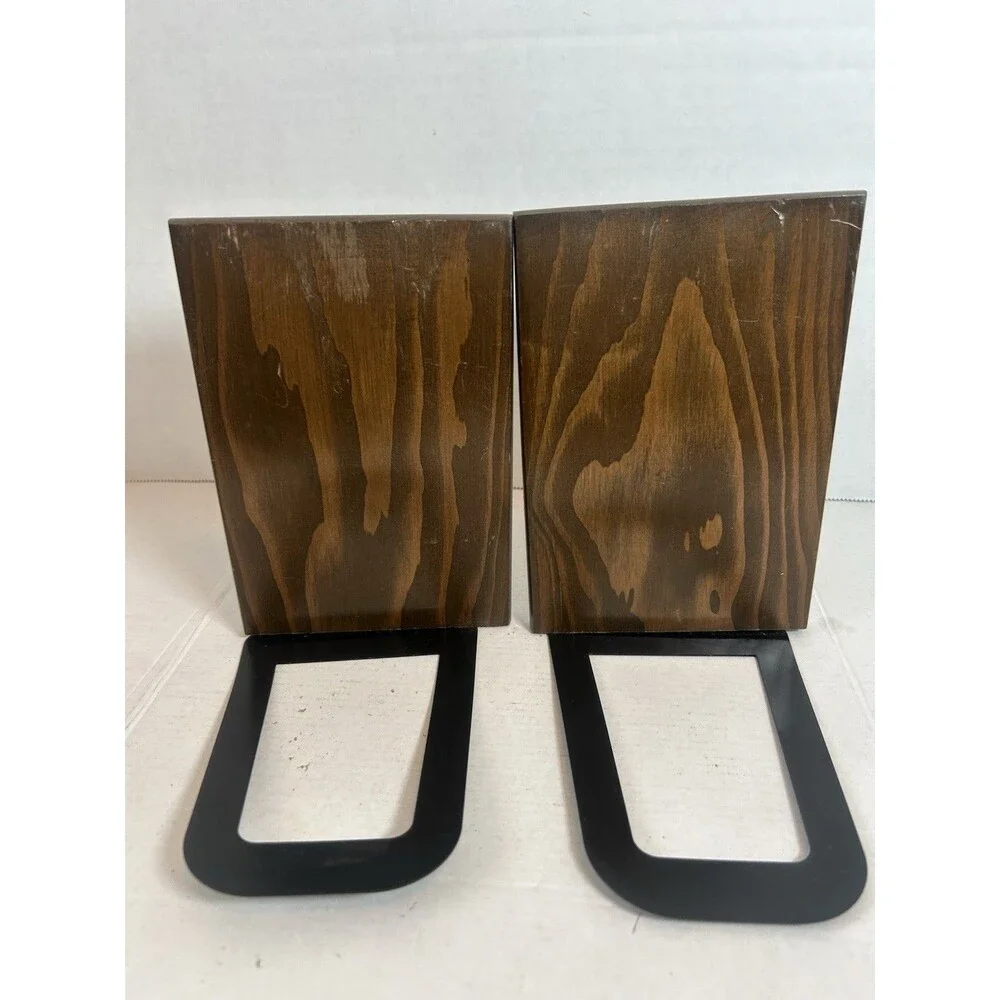 Pegasus Wood Bookends Mid Century Metal Inlay Horse 6.75” Tall Vintage Set of 2